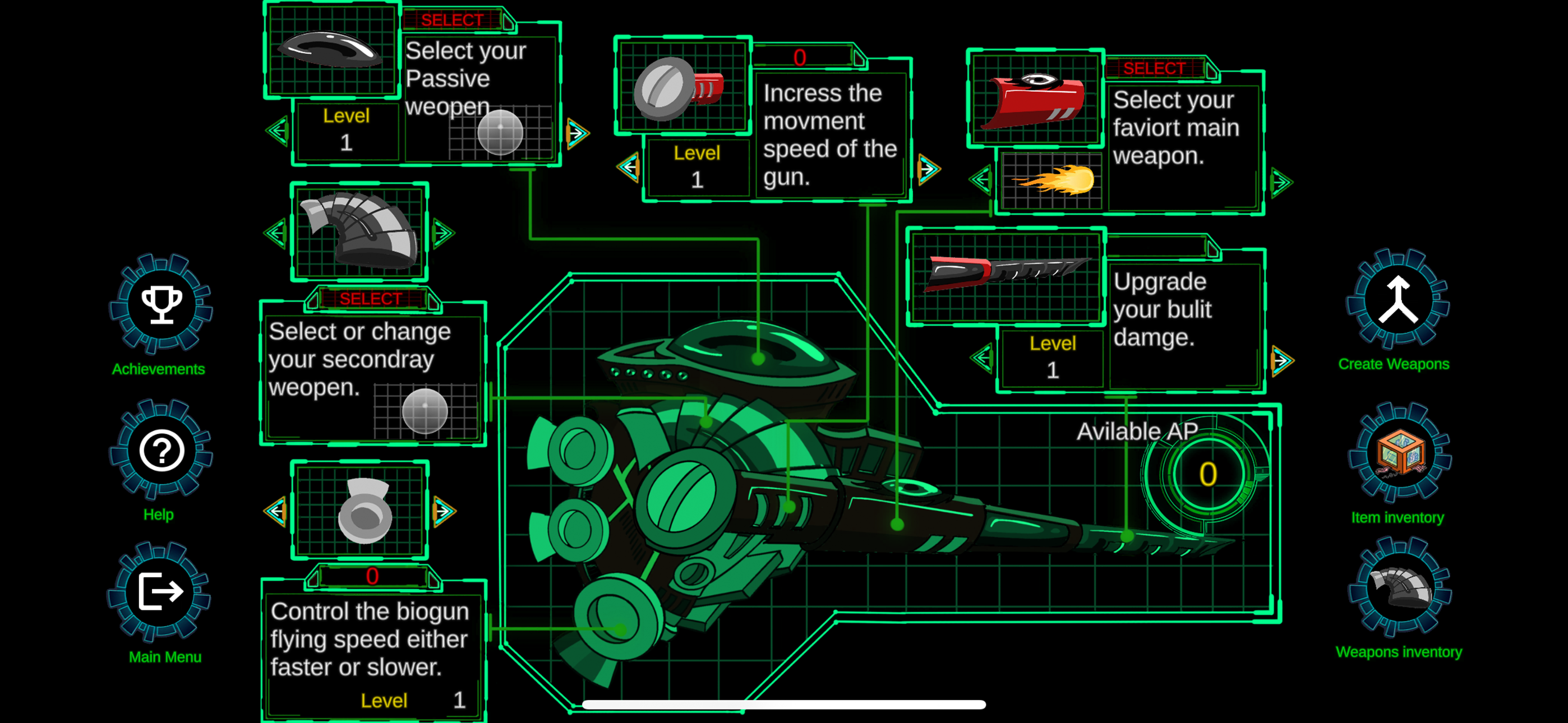 BioGear upgrade screen concept